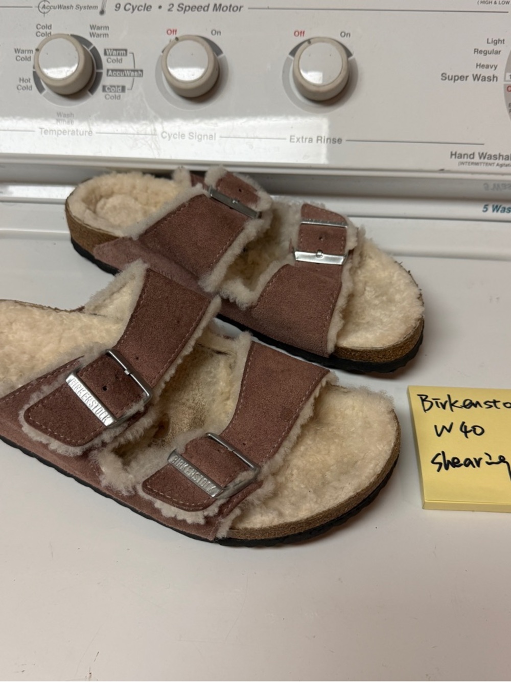 Birkenstock Suede Shearling Sandals in Dusty Rose 40